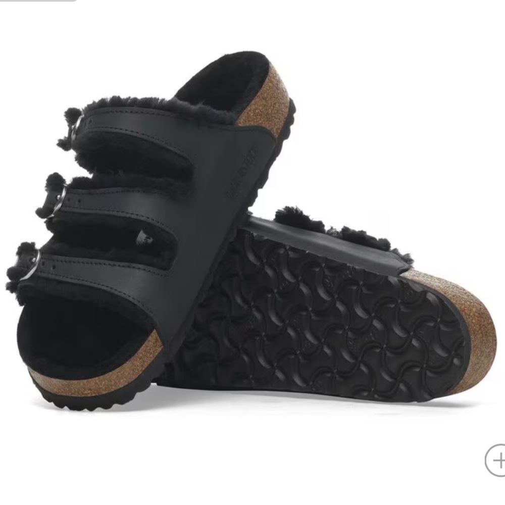 Birkenstock Black Florida Shearling Sandals - NWT